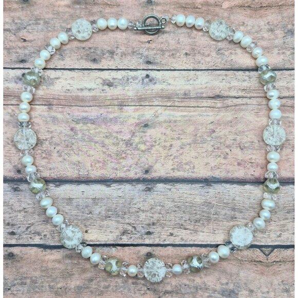 Cute White Seed Pearl & Beaded Single Strand Necklace Toggle Clasp Classic 21" - Picture 7 of 8